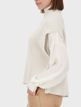 Stand-up Collar Knitwear - Almond