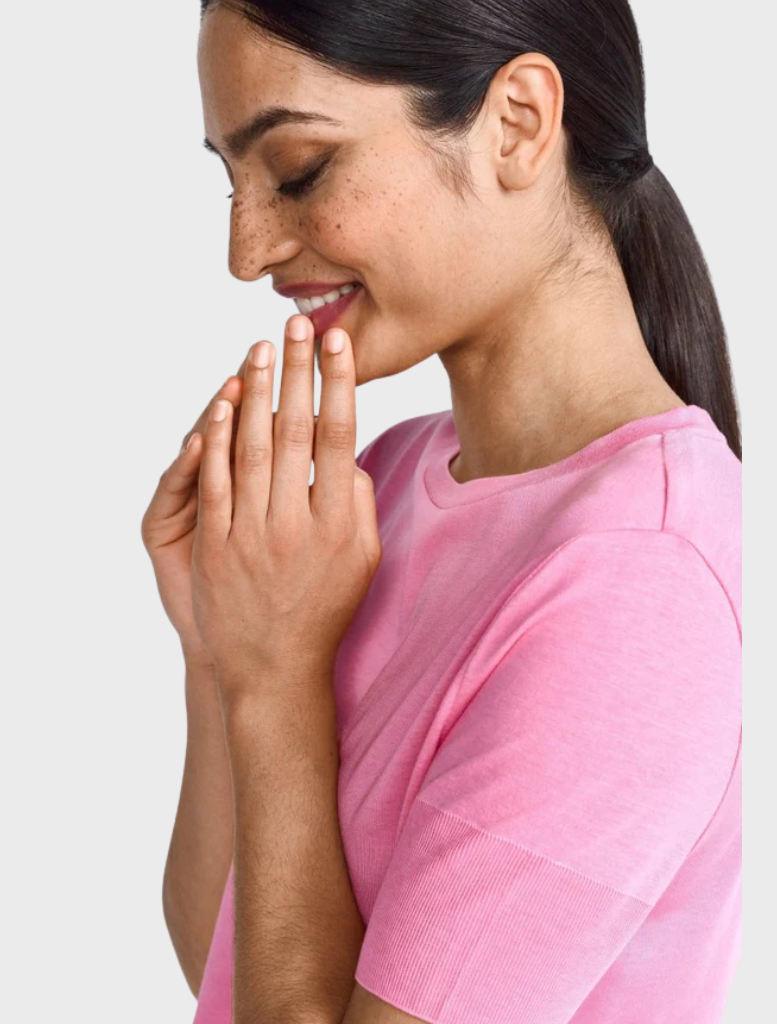 T-shirt With Ribbed Cuffs - Bubblegum Pink
