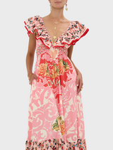 Frill Neck Dress With Hardware - Pink Porto