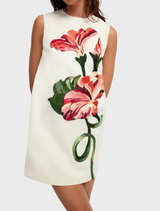 Yvonne Appliqué Floral Mini Dress - Vine Print in Snow