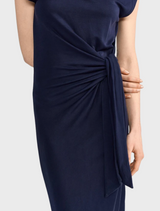 Midi Dress With Side Draping - Midnight Blue