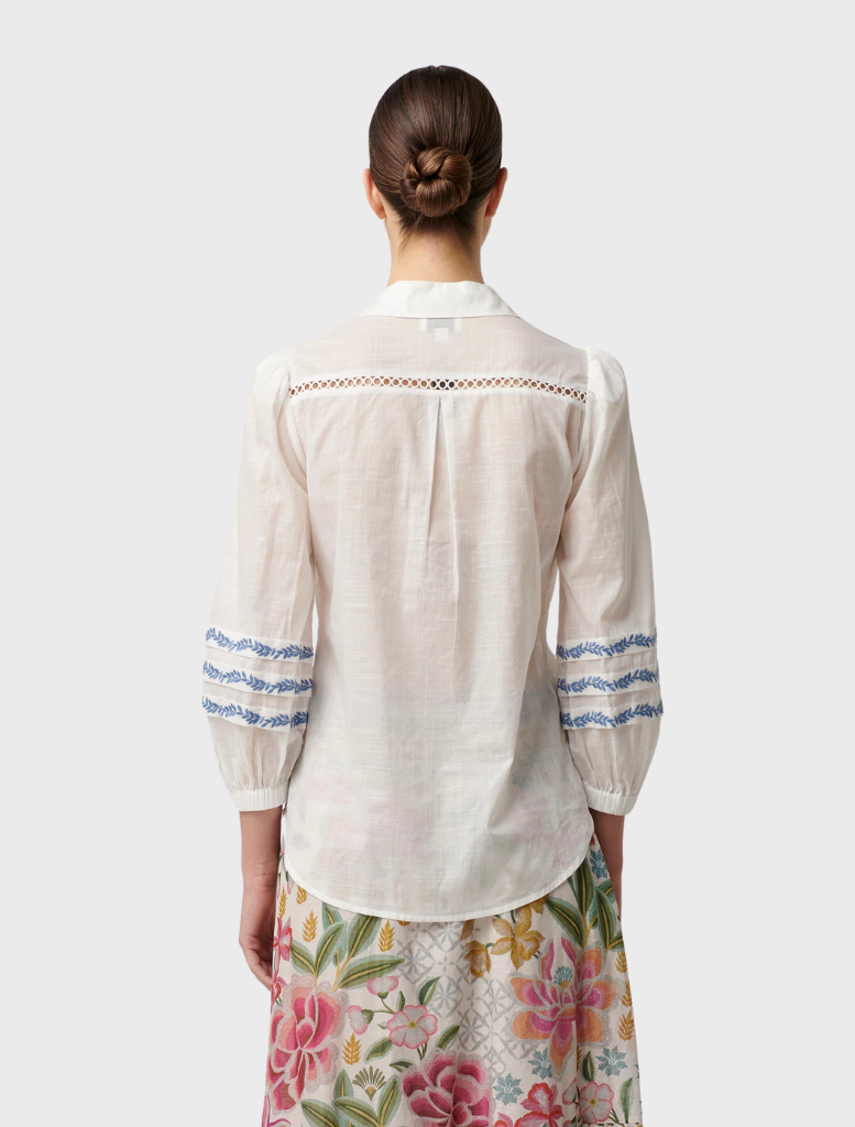 Fleurine Embroidered Cotton Slub Shirt - Milk