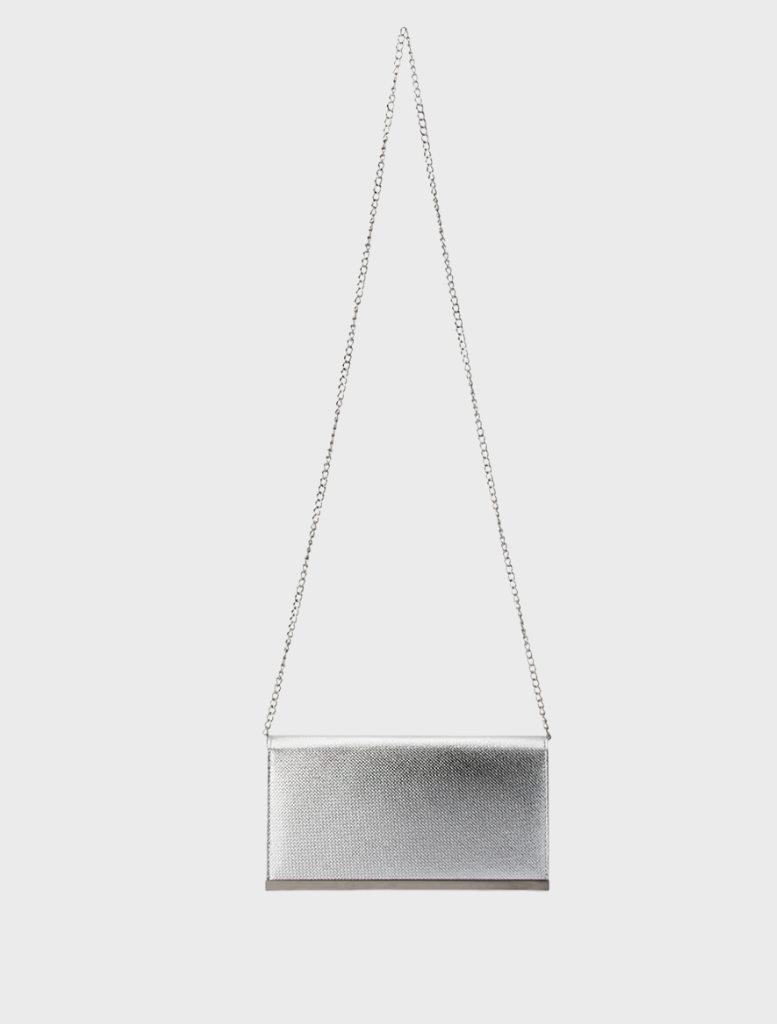 Maddie Metallic Embossed Foldover Clutch - Silver