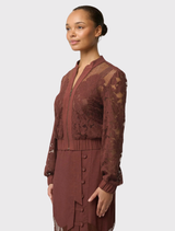 Solene Cotton Blend Lace Bomber - Rosewood