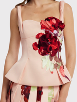 Georgia Embroidered Top - Reverie Print in Nectar