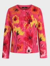 Jacquard Cardigan, Floral Pattern - Pink