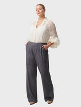 Kinsley Crinkle Cotton Silk Lace Blouse - Milk