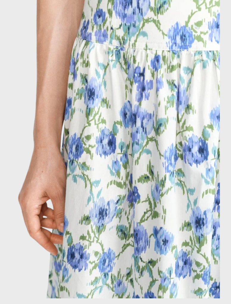 Floral High-Waisted Midi Skirt - Palace Blue