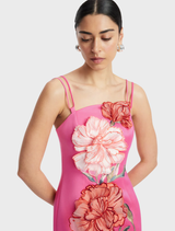 Arianna Appliqué Floral Maxi Dress - Peony Print in Fuchsia