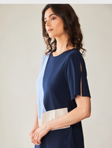 3 Tone Linen Dress - Blue