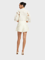 Brooklyn Applique Bow Puff Sleeve Top - Snow