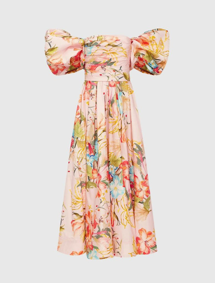 knee length dresses for ladies Matilda Puff Sleeve Midi Dress Scarlet by Leo Lin for Hire
