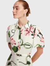 Becca Short Sleeve Midi Dress - Vine Print in Snow