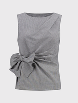 Gingham Tie Waist Sleeveless Top - Black/White