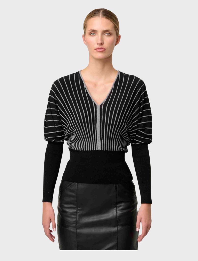 Francine Viscose Nylon Metallic Blend Stripe Knit Top - Onyx
