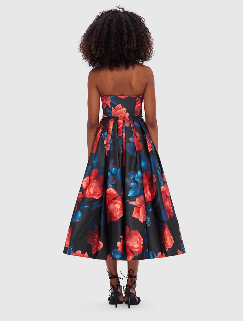 Norine Bustier Midi Dress - Rose Print