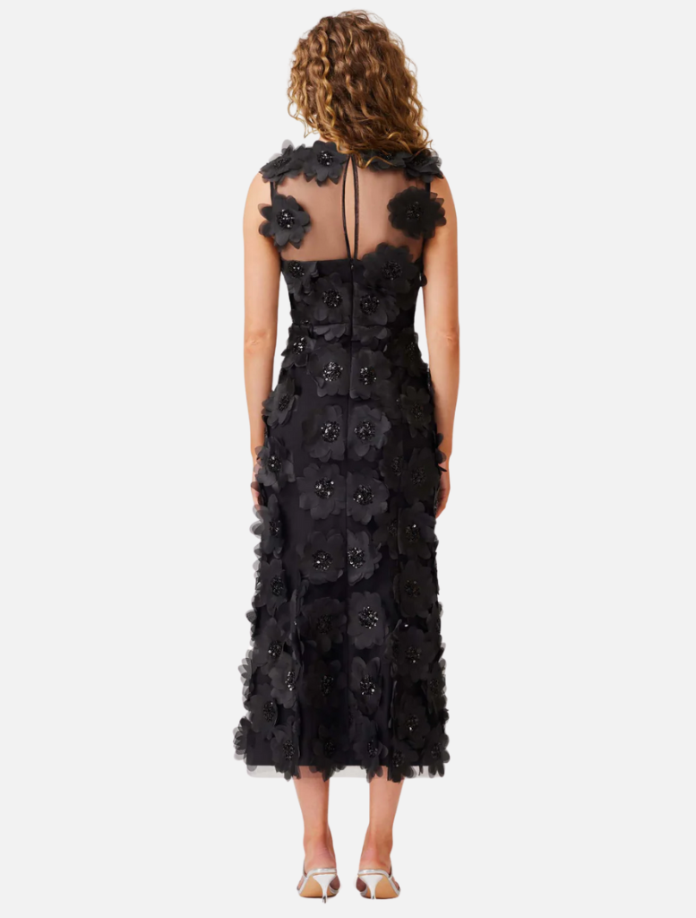 Cherry Blossom Midi Dress - Black