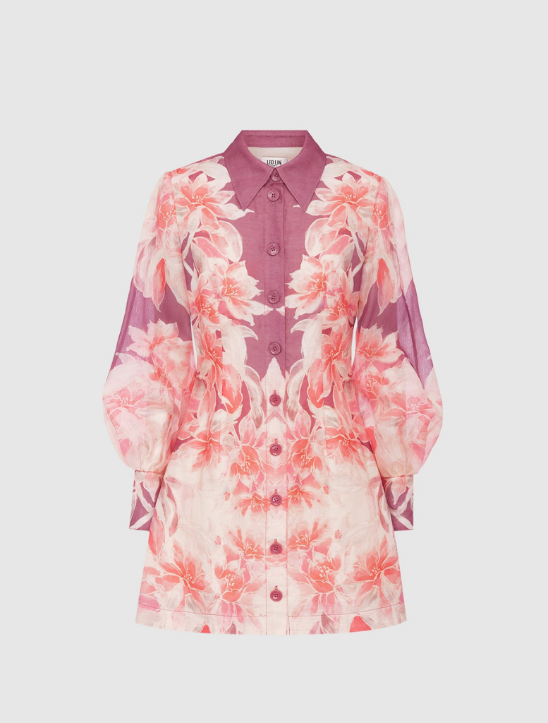 Luminous Silk Linen Mini Dress - Orient Print