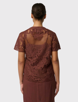 Solene Cotton Blend Lace Short Sleeve Top - Rosewood