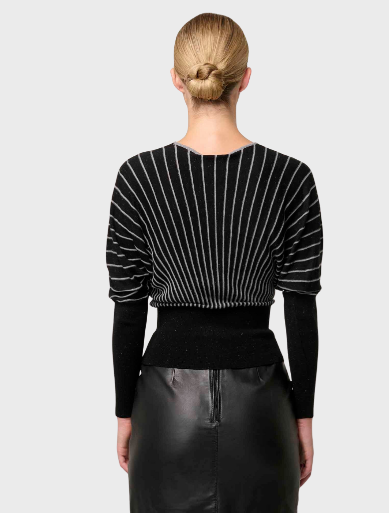 Francine Viscose Nylon Metallic Blend Stripe Knit Top - Onyx