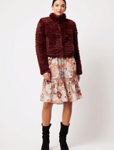 Altair Faux  Fur Cropped Knitted  Bomber  - Scarlet