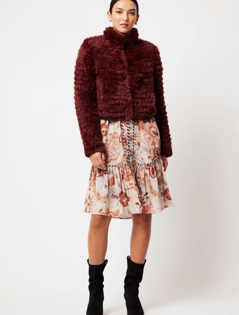 Altair Faux  Fur Cropped Knitted  Bomber  - Scarlet