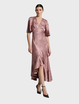 Gisele Flounce Sleeve Midi - Blush Brown