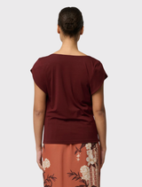 Marisol Cowl Neck Cap Sleeve Jersey Top - Rosewood