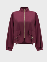 Zippered Casual Long Sleeve Jacket - Elderberry