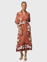 Gisela Linen Viscose Printed Column Midi Dress - Amber Vine