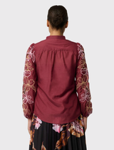 Maren Embroidered Cotton Silk Blouse - Garnet Orchid
