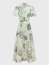 Bianca Short Sleeve Midi Dress - Posy Print in Mint