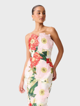 Solara Strapless Midi Dress - Red/Pink Multi