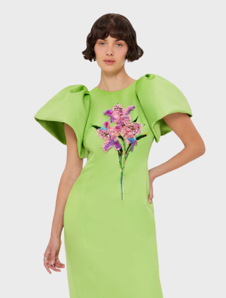 Lucinda Embellished Maxi Dress - Lily Print in Parakeet