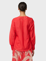 Calissa Cotton Silk V-Neck Blouse - Crimson