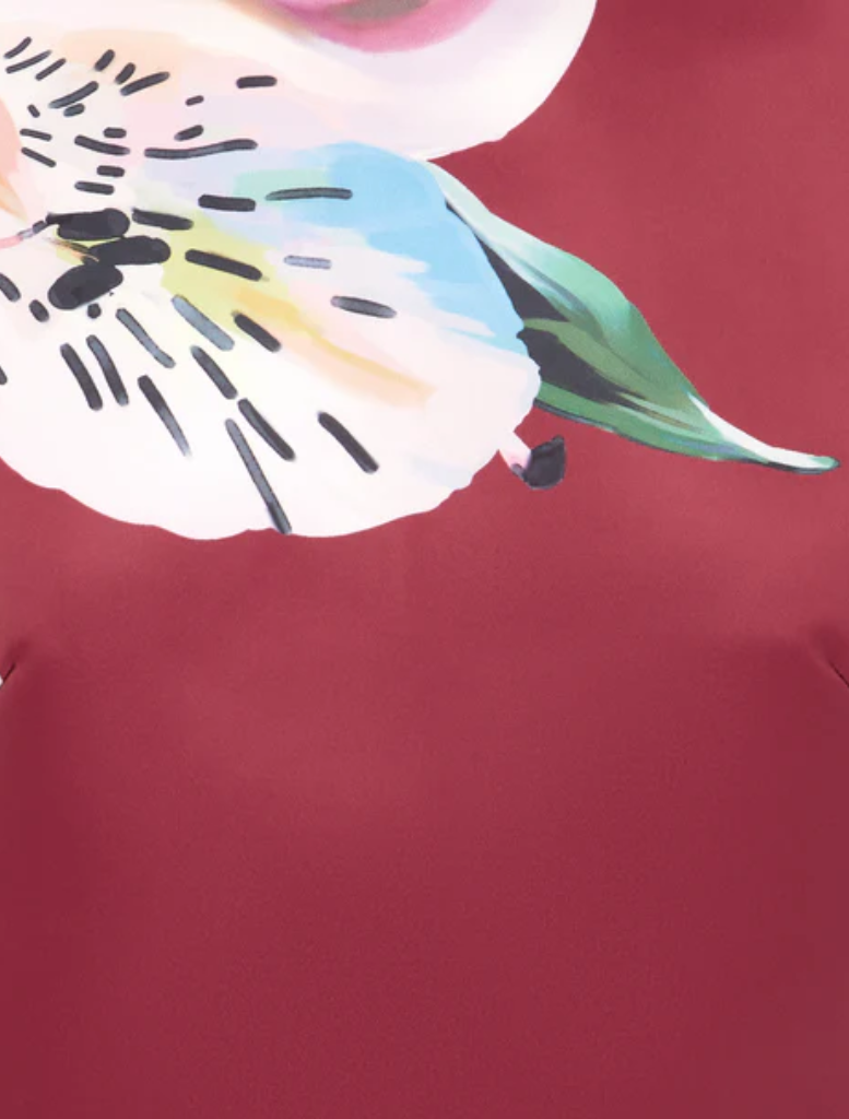 Indie Sleeve Top - Lily Print in Burgundy