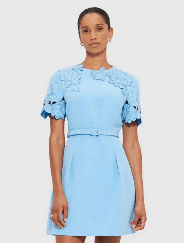 Aurélie Appliqué Short Sleeve Mini Dress - Cornflower Blue