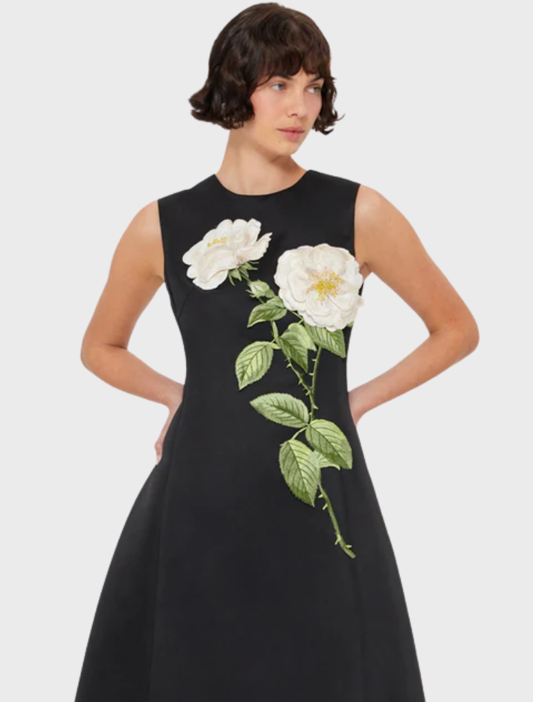 Cleo Embellished Sleeveless Midi Dress - White Rose Print