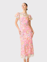 Nathalie Puff Sleeve Gown - Pink Floral