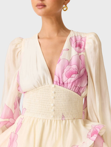 Rova Long Sleeve Mini Dress - Cream & Pink Floral