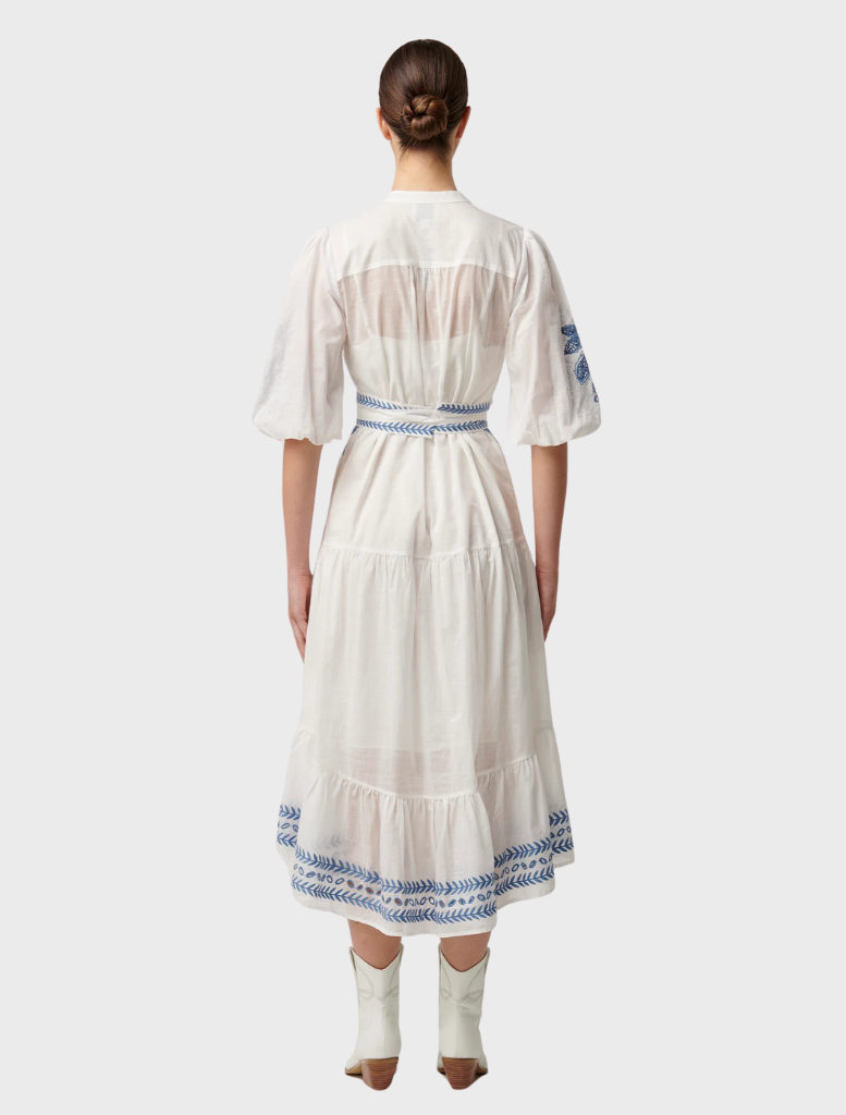 Gabriette Embroidered Cotton Slub Dress - Milk