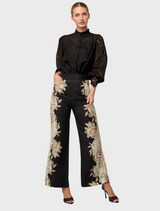 Sevilla Cotton Silk Custom Lace Detail Shirt - Onyx