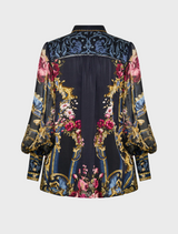 Button Through Blouson Sleeve Blouse - Ornate On A Plate