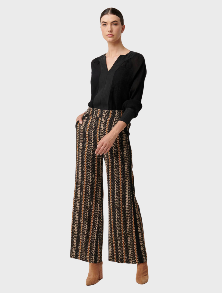 Willow Linen Viscose Pant - Black Bromegrass Print