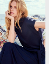 Midi Dress With Side Draping - Midnight Blue