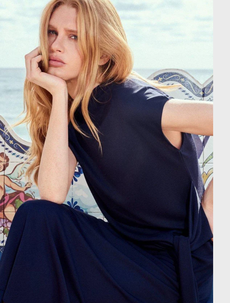 Midi Dress With Side Draping - Midnight Blue