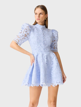 Lacy Puff Sleeve Mini Dress - Powder Blue