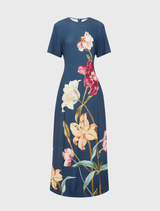 Alice Short Sleeve Maxi Dress – Lily Print in Indigo