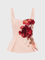 Georgia Embroidered Top - Reverie Print in Nectar