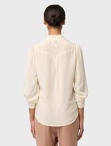 Chloe 100% Silk Criss Cross Cuffed Shirt - Cloud